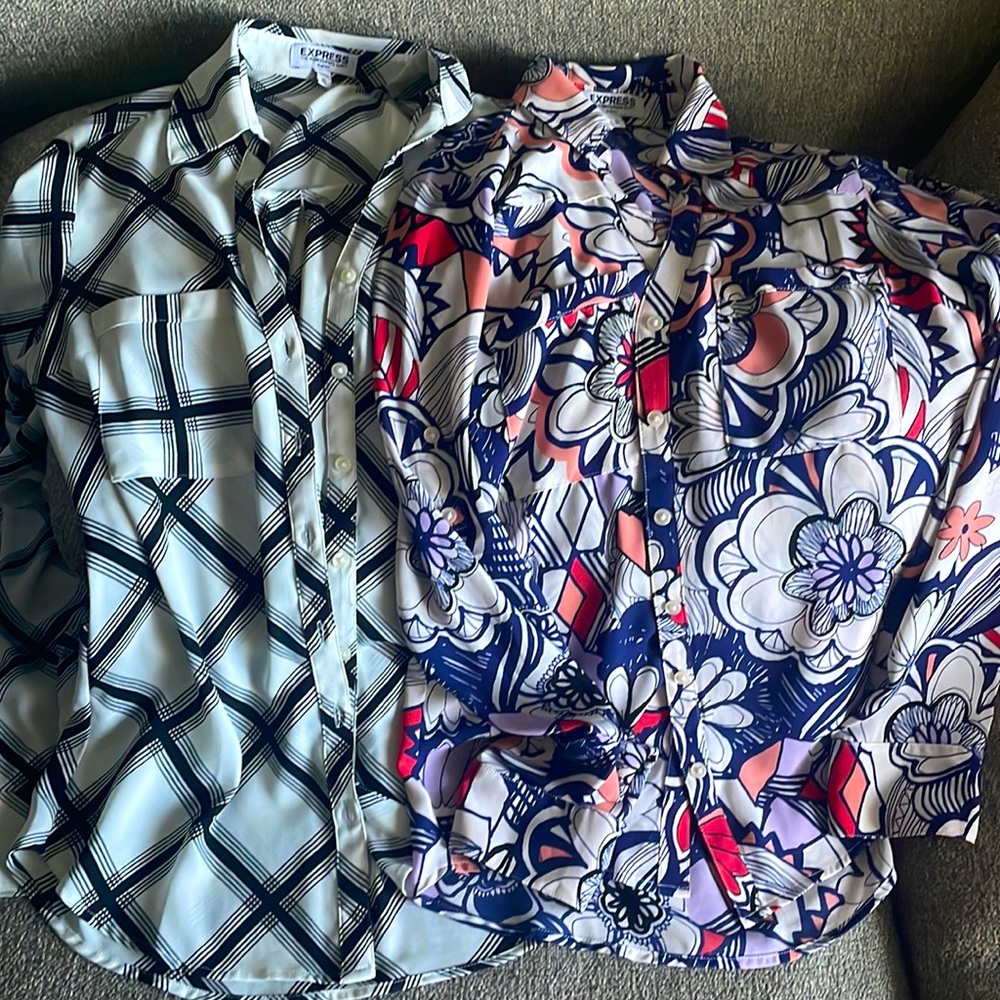 Express dress shirts (2) - color black/white and multi-color- Size XS worn once!